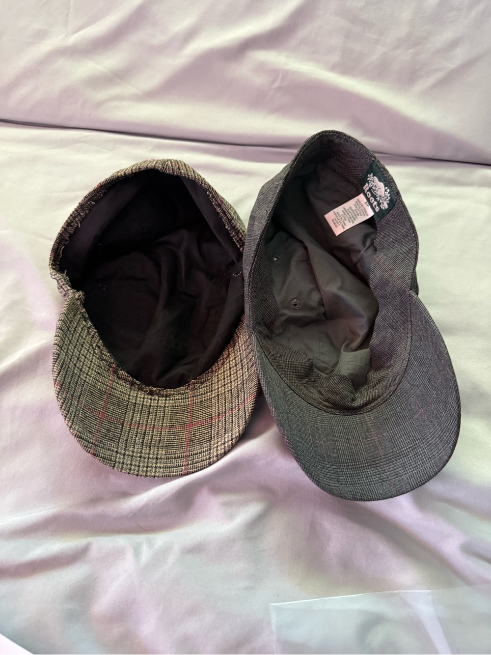 Roots Gray Plaid Womens Cap and Roots Brown Plaid Cap.One has inside rim cut out - Picture 3 of 8